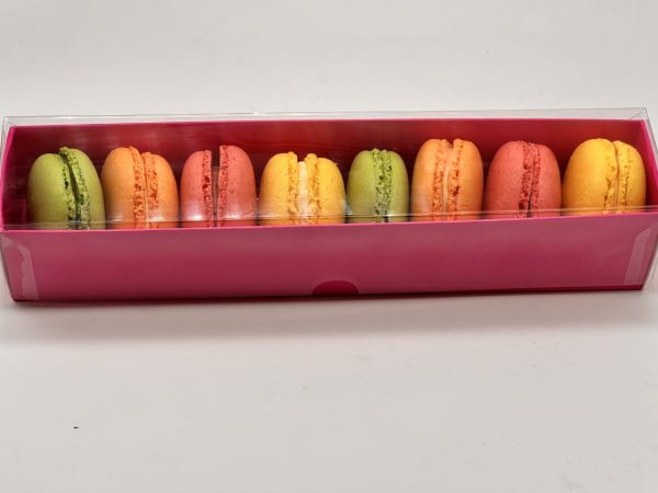 Caja macarrons rosa 8 unidades